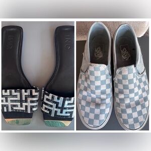 2 Pairs of cool kicks! Blue checkered Vans and Sparkly Inc slides - both 7.5
